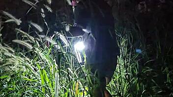 Night forest camp turns into wild sex