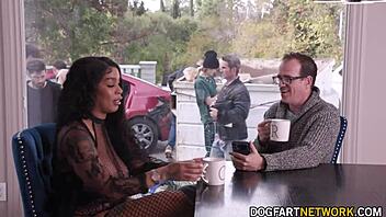 Ebony babe Paris blows 10 huge cocks 😍