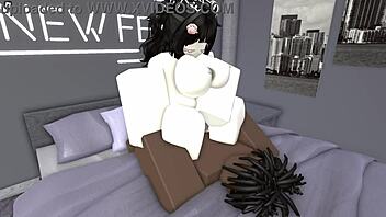 Big black cock cums inside the anus of the bent over slutty roommate
