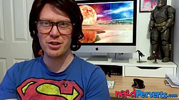 Two lucky nerds get blown by an insatiable UK slut