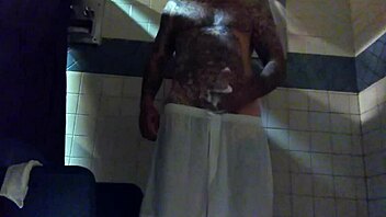 i'm stroking this big tattd up white dick in the shower, cumshot coming