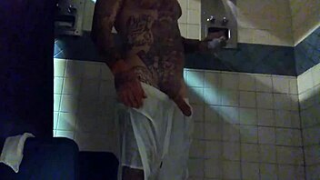 i'm stroking this big tattd up white dick in the shower, cumshot coming
