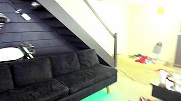 tiny girl fucking big guy on webcam, horny and bent over in doggystyle