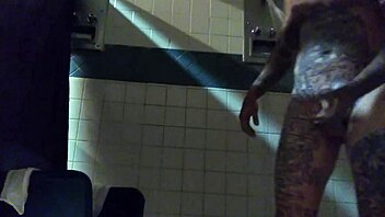 i'm stroking this big tattd up white dick in the shower, cumshot coming