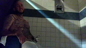 i'm stroking this big tattd up white dick in the shower, cumshot coming