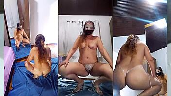 undressing black transparent dress and crystal panties