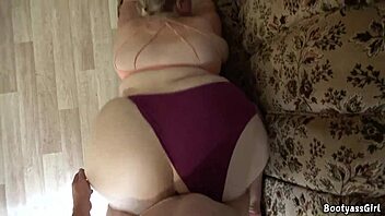 sex on the couch with beautiful chubby girl, he cums twice in positions