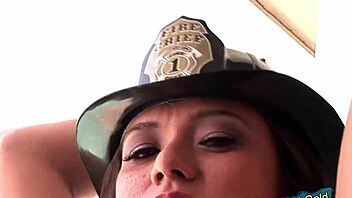 Female firefighter does hot outdoor striptease