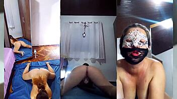 undressing black transparent dress and crystal panties