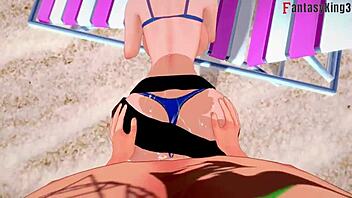 gwen tennyson’s bikini sex heats up public beach in 3d fantasy.