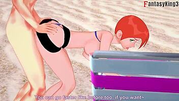 gwen tennyson’s bikini sex heats up public beach in 3d fantasy.