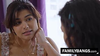 one final steamy lesbian session on the sofa. harley haze and adria rae share taboo kisses at familybangs com.