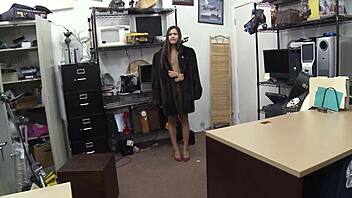 Daring woman gets wild, having rough sex in a shop with amateurs.