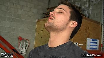 Sexy gay mechanic: Suck my big cock in the garage.