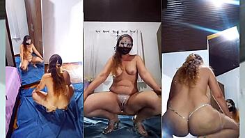 undressing black transparent dress and crystal panties