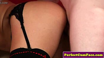 Busty British nymph gets doggystyled close up before a facial.