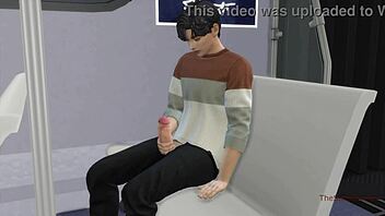 Old creep gropes young asian student in crowded subway train.