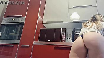 Blonde cleans house in just panties, teasingly