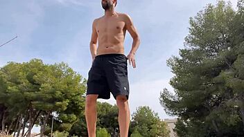 i, big cock stud, jerk off on public trail and cumshot