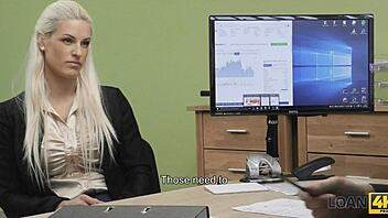 Busty blonde teen seduced with cash for office banging