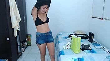 Homemade Webcam Show with Big Tits Latina Footjob and Cumshot Swallowing