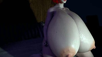 Curvy redhead rides dildo in anime hentai pov.