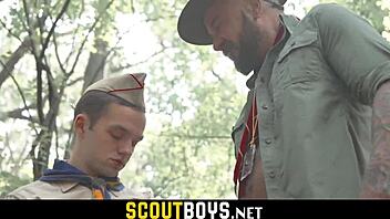Little Gay Twink Ass Stretched by Huge Dick Scoutmaster Bareback in Forest Adventure