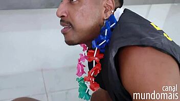 three black guys have hardcore sex in the bathroom with big cocks