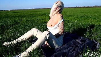 doggystyle in field with juicy tattooed big boobs babe