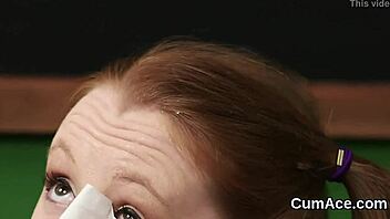 flirty centerfold gets cum shot on her face gulping all the semen in pov bukkake blowbang