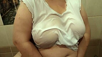 Big Wet Titties Soaked in T-Shirt Under Shower with Steamy Blowjob Action!