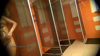 Secret camera in Russian public bathroom