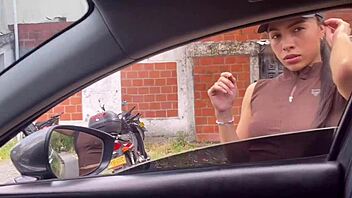 Young Colombian Babe's Deep Blowjob and Creampie Outdoors