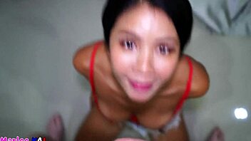 early morning, asian milf gets a facial cumshot after blowjob in pov