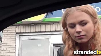 stranded teen feels the cumshot on her tits