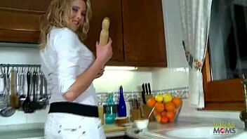 Luscious hottie shows curves before sex with apron-wearing dude