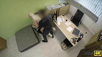 Busty blonde teen seduced with cash for office banging