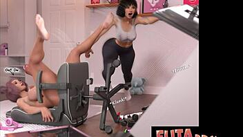 Gamer girl futanari wrecks Asian girlfriend's pussy with monster cock doggystyle