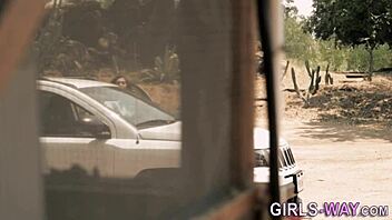 Skinny brunette babe licks small tits in high definition oral