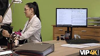 Brunette nympho nails hot sex for credit approval! 🔥