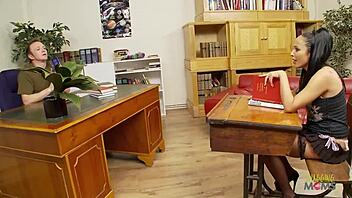 busty romana ryder gives blowjob to teacher instead of studying