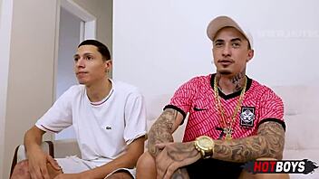 thug sucks young friend's big cock bareback anal