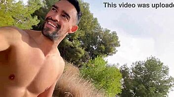 i, big cock stud, jerk off on public trail and cumshot