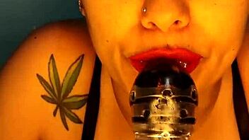 Blue, a colombian housewife, uses a big dildo instead of a cock and takes it all in.