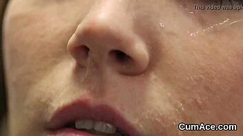 unusual centerfold swallows every drop of sperm on face.