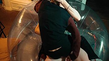 two sweet guys share an inflatable chair