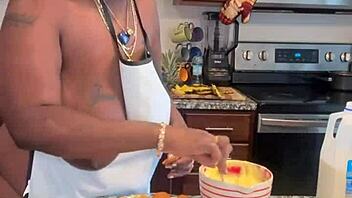 Making Banana Pudding with Ebony BBW and Natural Tits