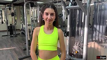 Trainer fucks Katty with new exercises in the gym.