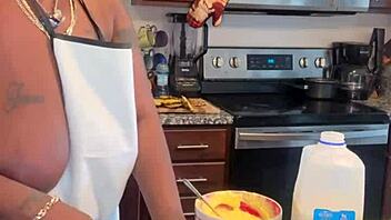 Making Banana Pudding with Ebony BBW and Natural Tits