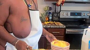 Making Banana Pudding with Ebony BBW and Natural Tits